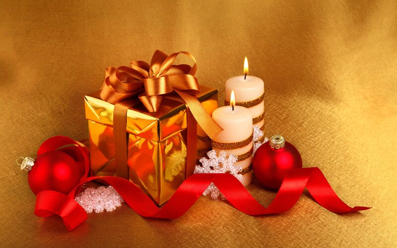 Golden Gift Box with Candles — Gold