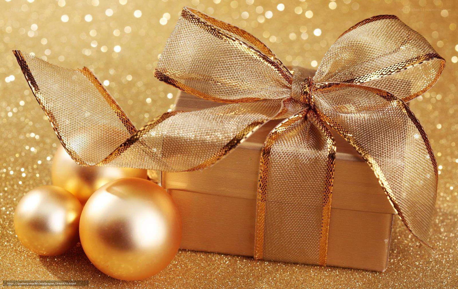 Golden gift box with ornaments