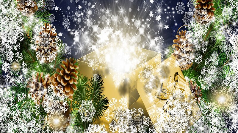 Golden Gift Box with Pinecones