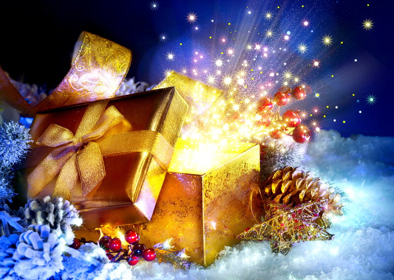 Golden Gift Box with Sparkles