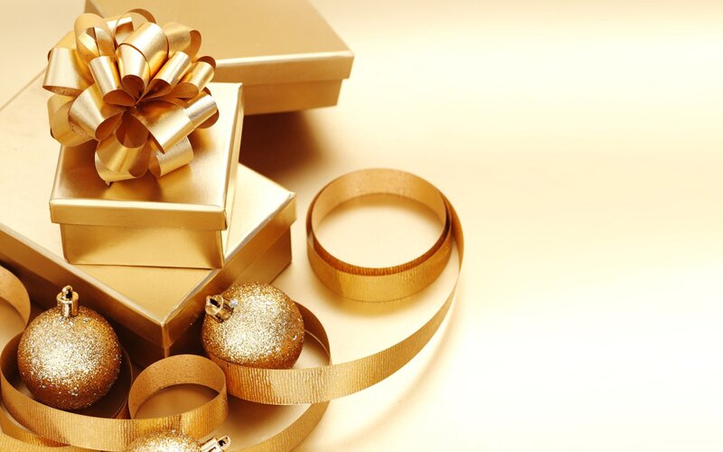 Golden gift boxes and ornaments
