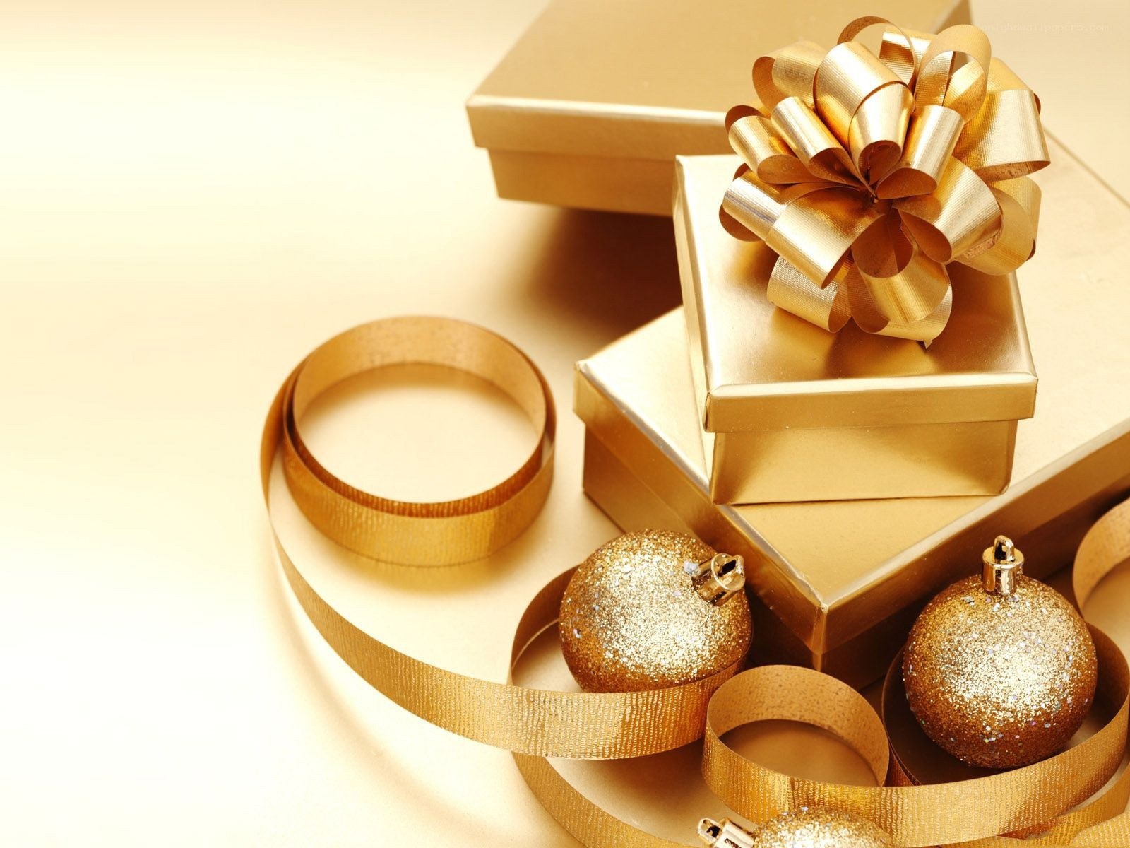 Golden gift boxes and ornaments