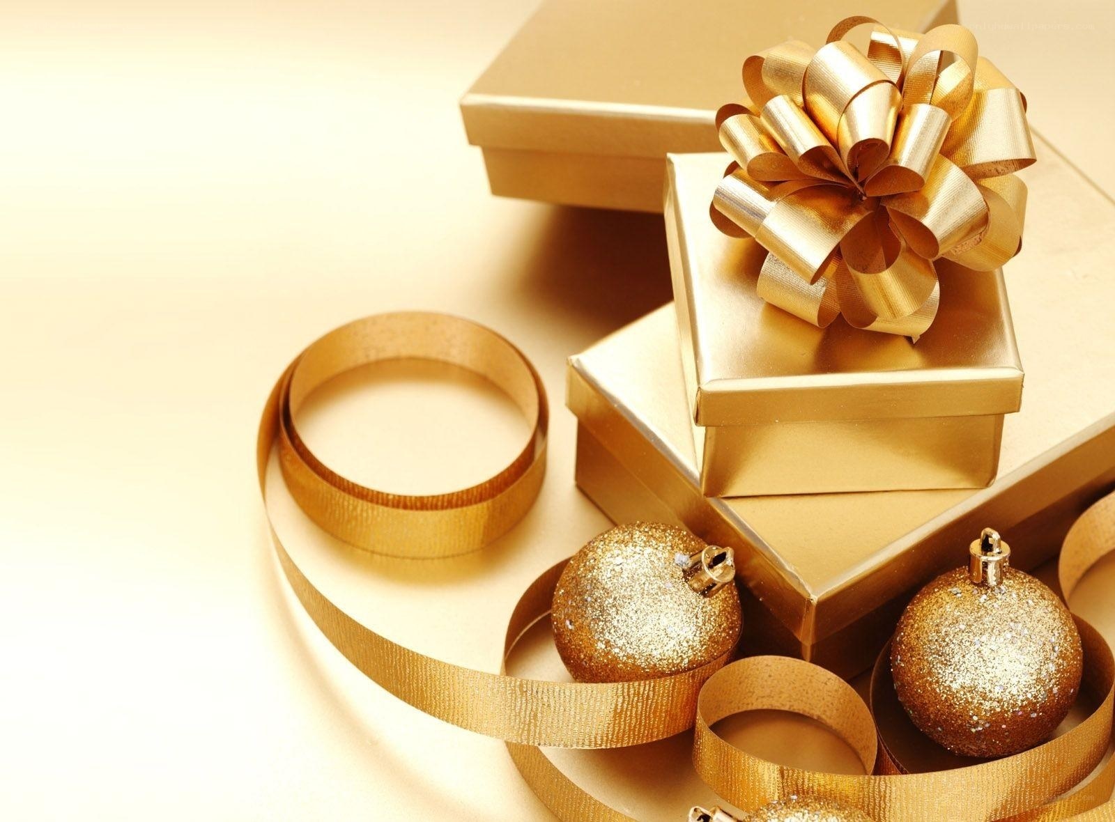 Golden gift boxes and ornaments