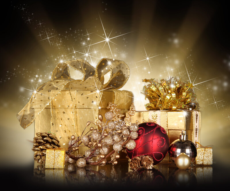 Golden Gift Boxes — Gold, Festive, Photograph
