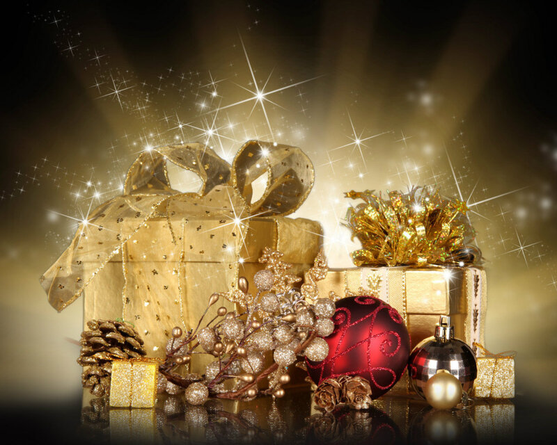 Golden Gift Boxes — Gold, Festive, Winter, Photograph