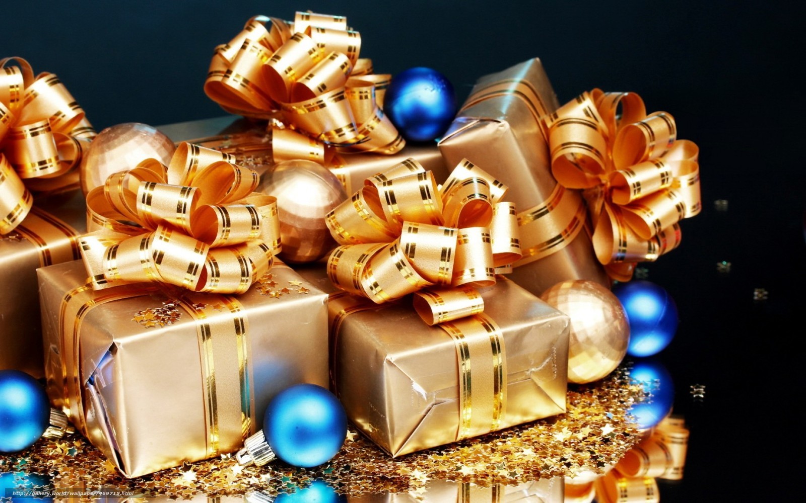 Golden gift boxes with bows