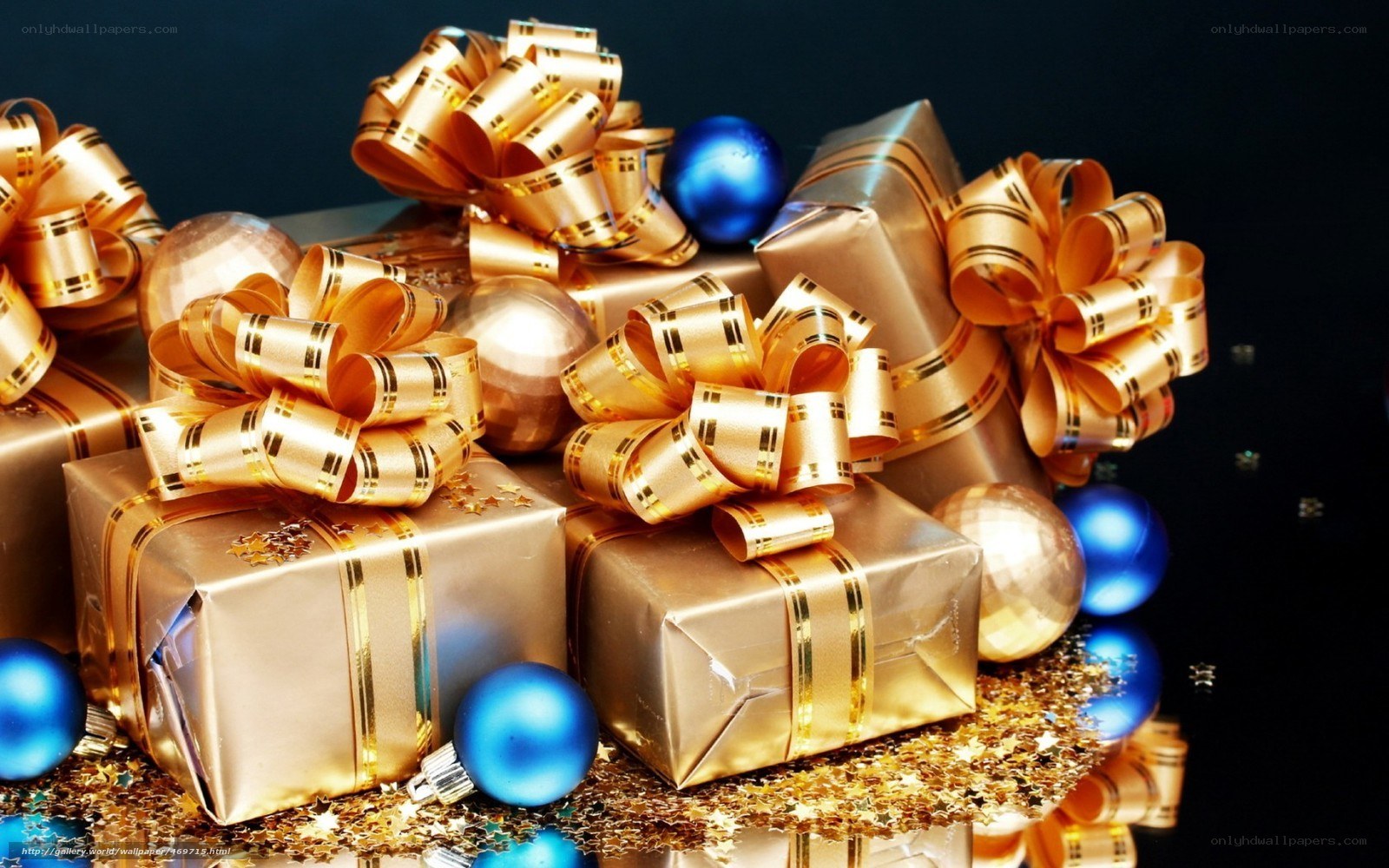 Golden gift boxes with bows