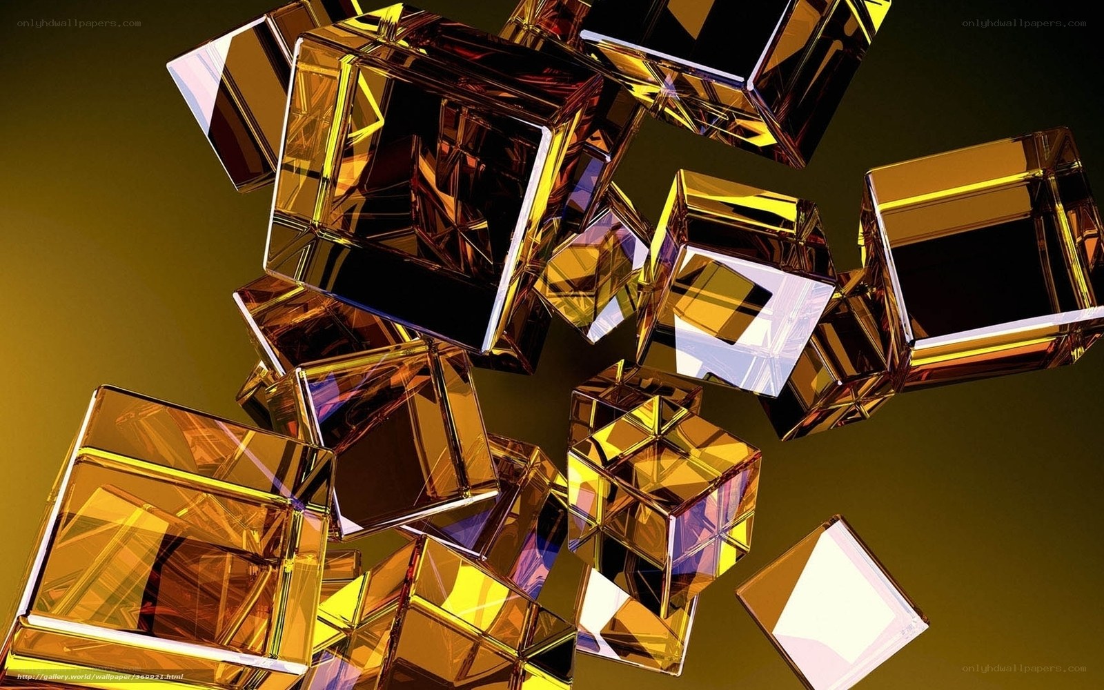 Golden glass cubes floating