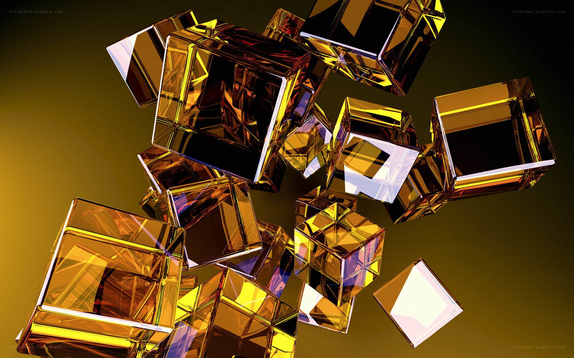 Golden glass cubes floating