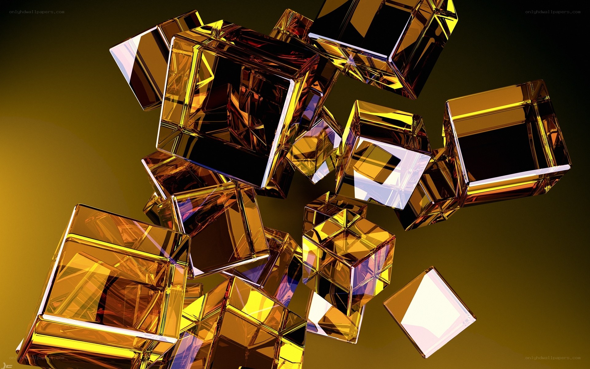 Golden glass cubes floating