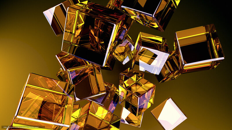Golden Glass Cubes — Gold, Abstract