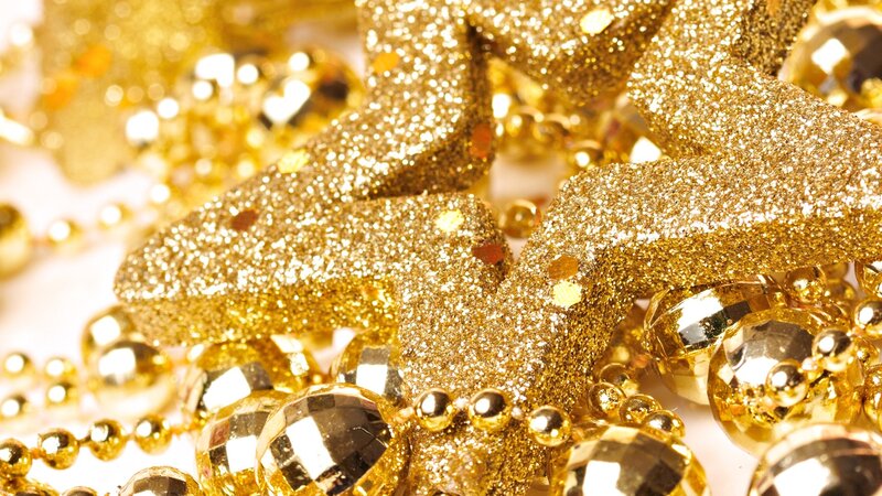 golden glittery holiday decorations