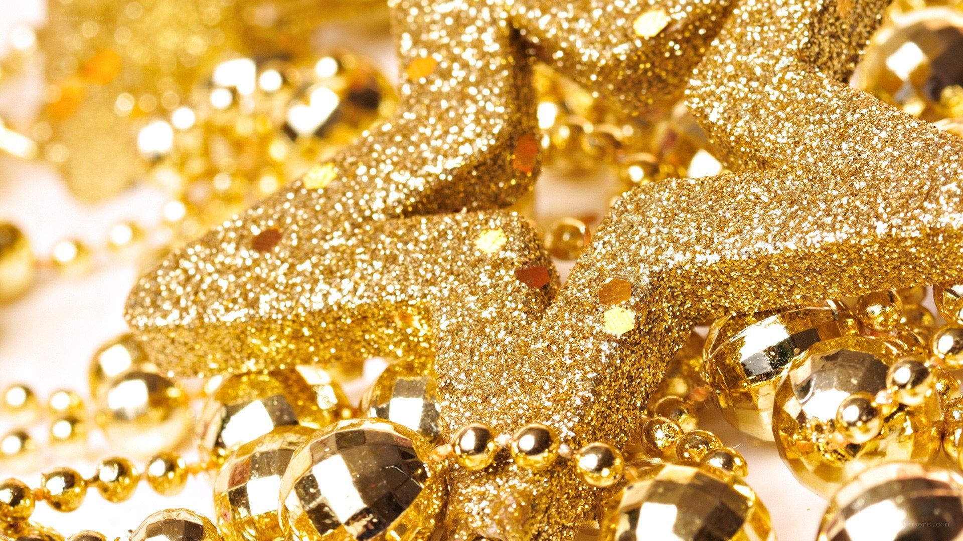 golden glittery holiday decorations