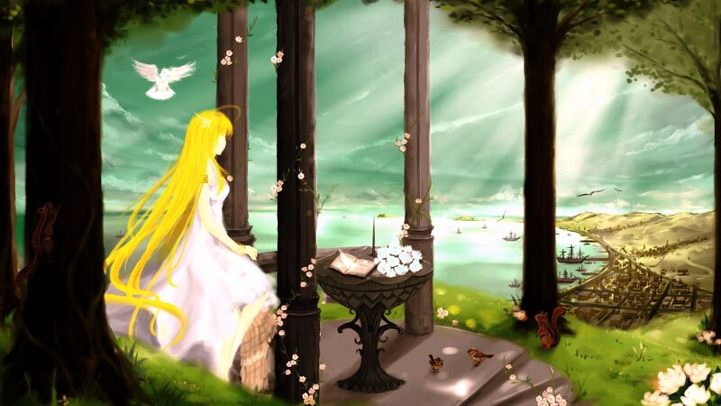 Golden-haired girl in a garden