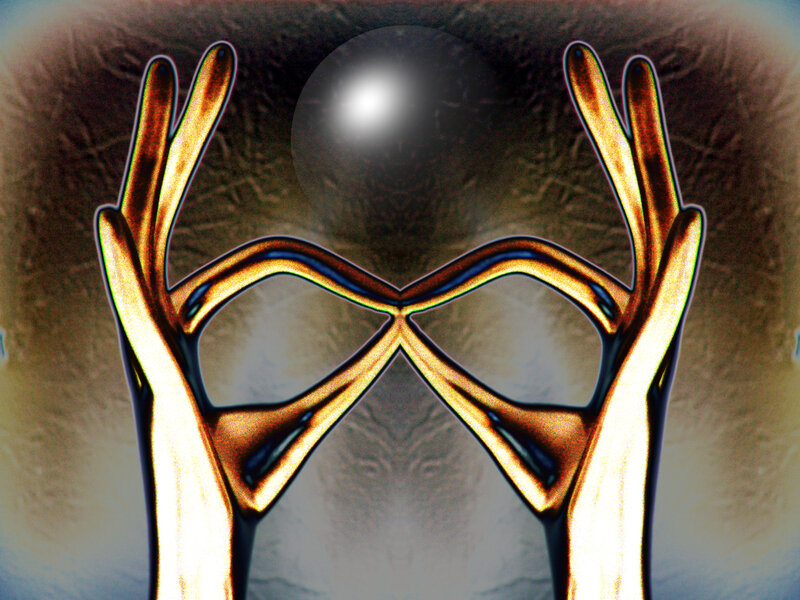 Golden Hands Holding Sphere