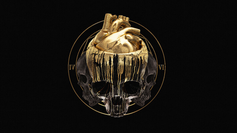 Golden Heart in Skull
