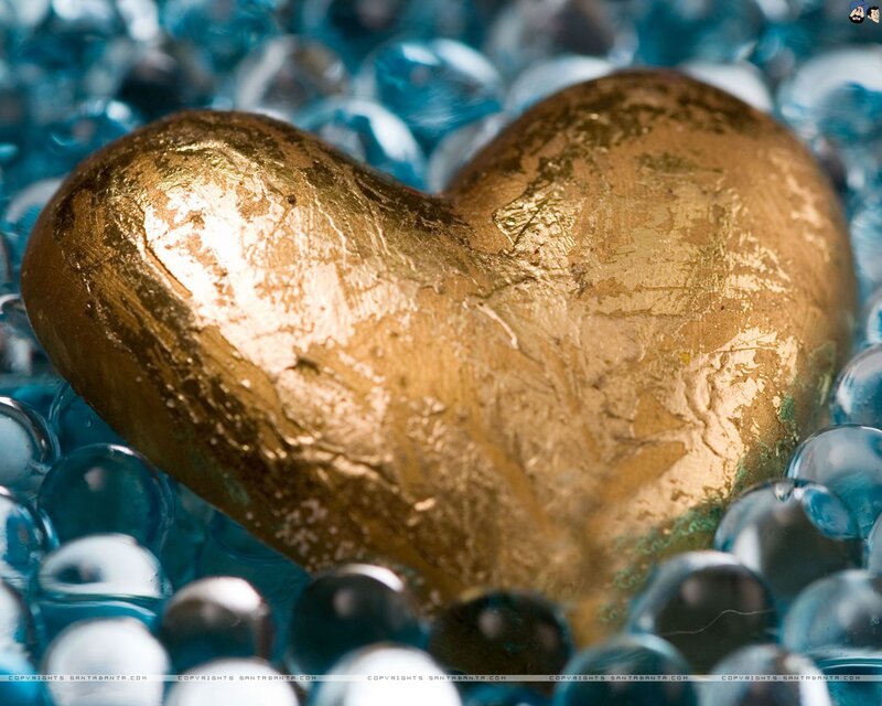 golden heart on blue beads