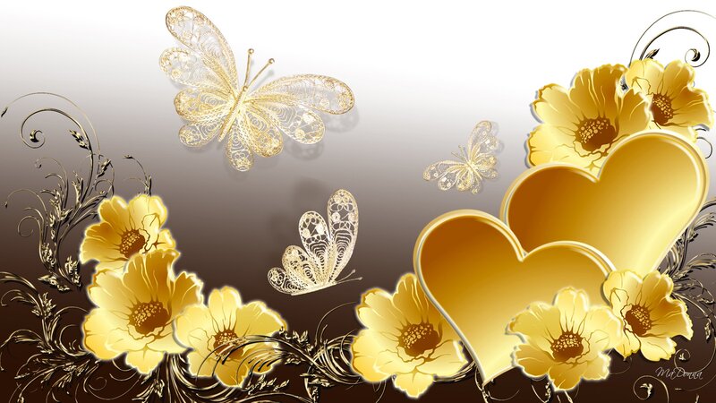 Golden Hearts and Flowers — Gold, Elegant