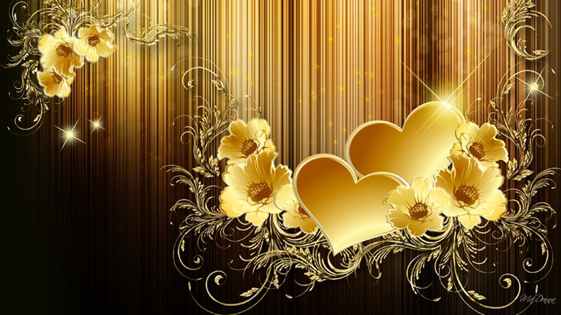 Golden Hearts and Flowers — Gold, Luxurious