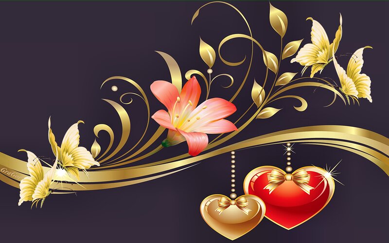 Golden Hearts and Flowers — Gold, Romantic