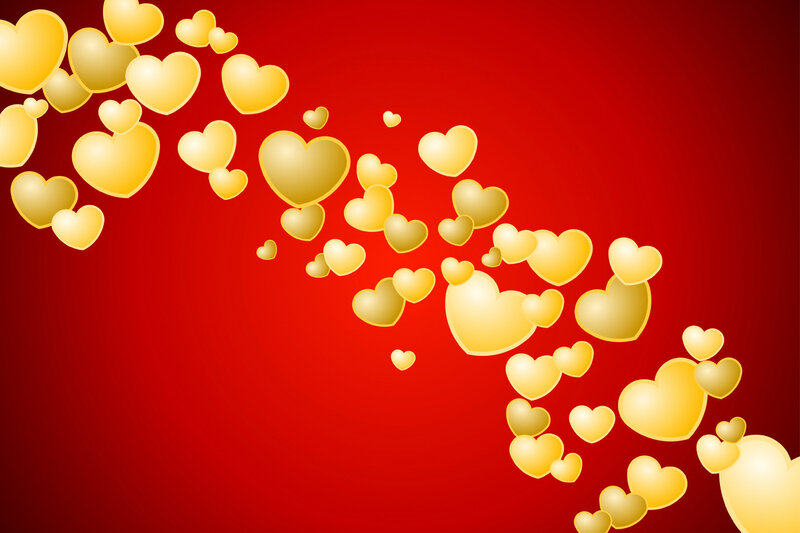 golden hearts on red background