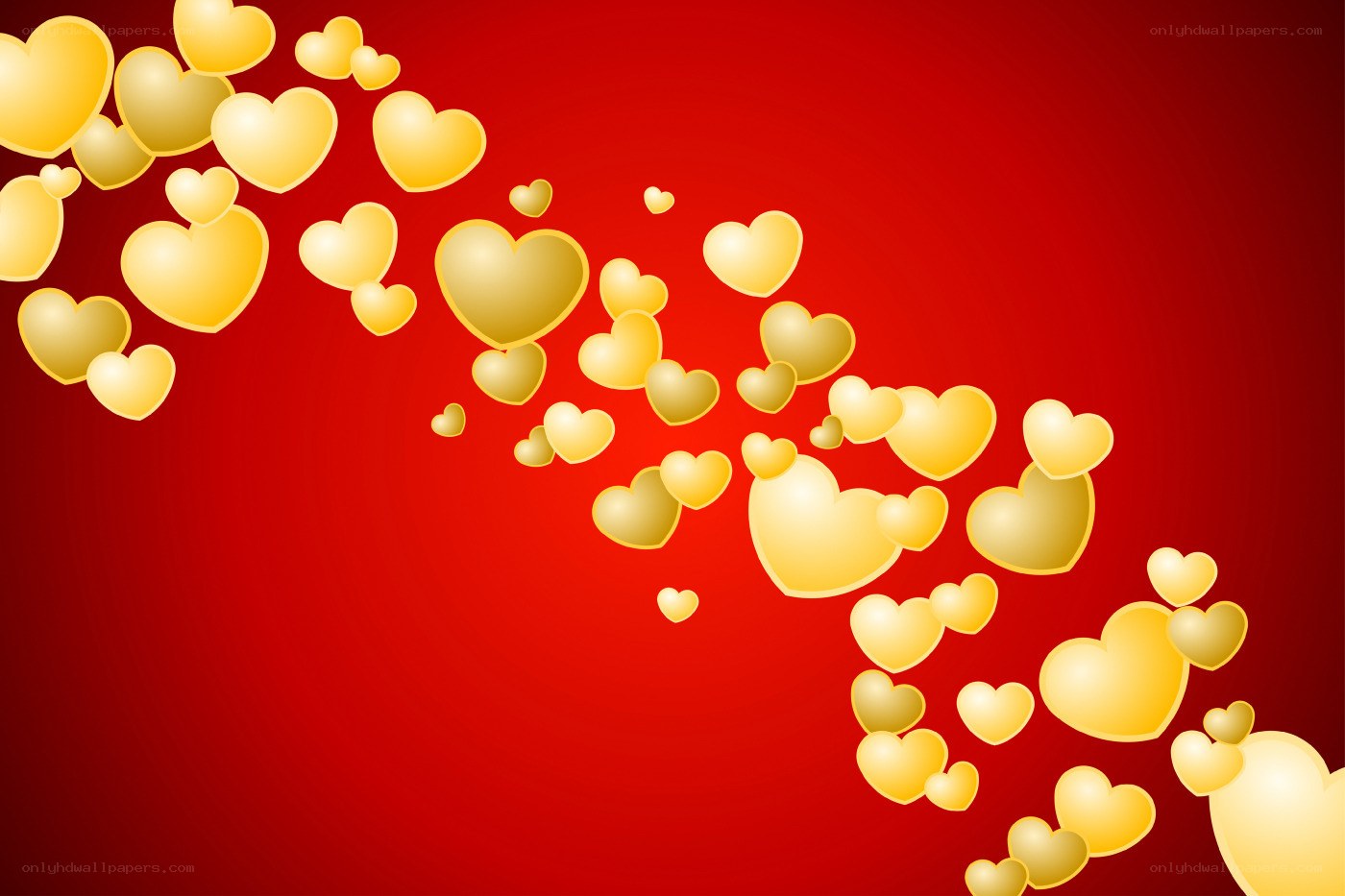 golden hearts on red background