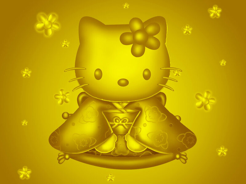 Golden Hello Kitty in kimono