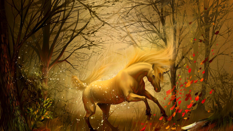 Golden Horse in Forest — Gold