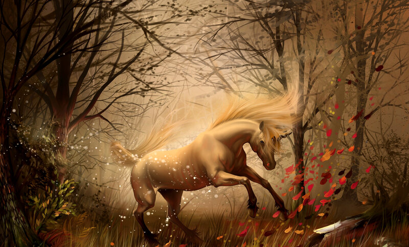 Golden Horse in Forest