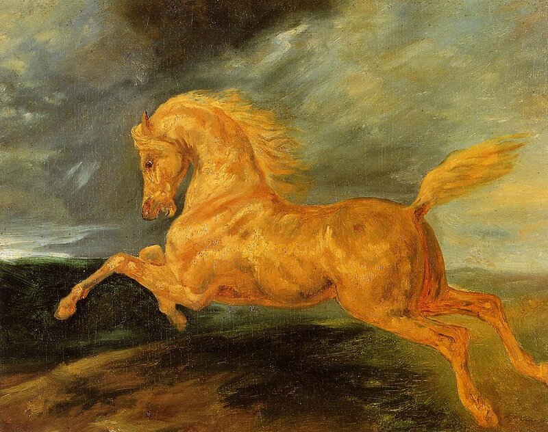 Golden Horse Running — Gold, Dramatic, Painting