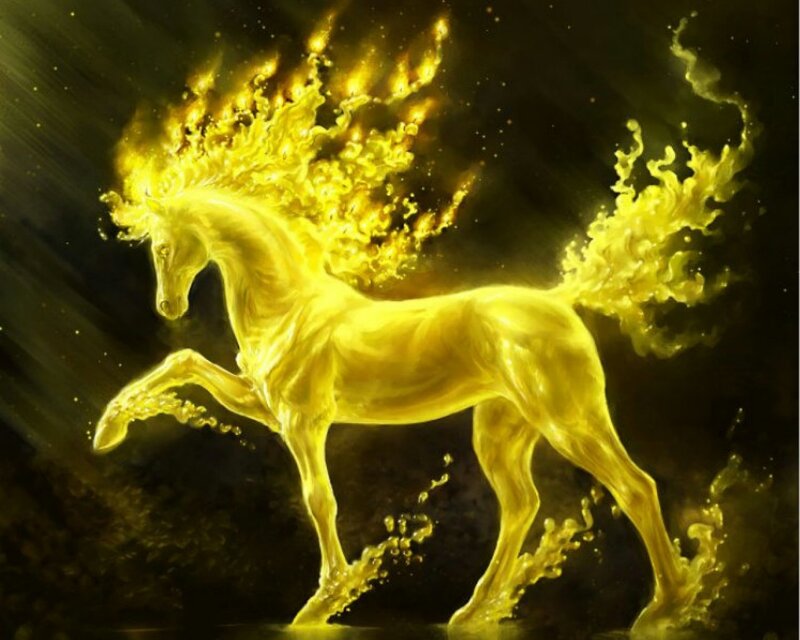 Golden Horse with Flames