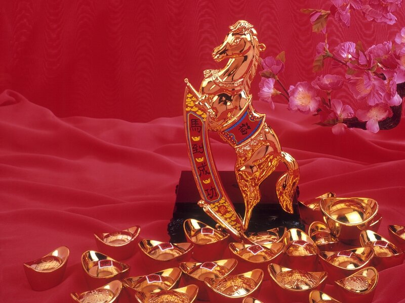 Golden horse with gold ingots