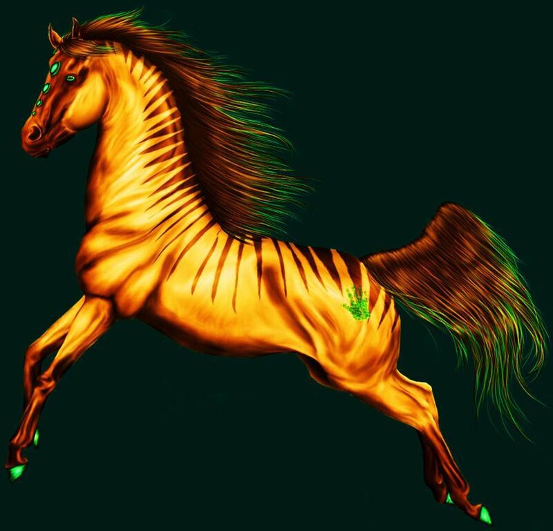 Golden Horse with Green Accents