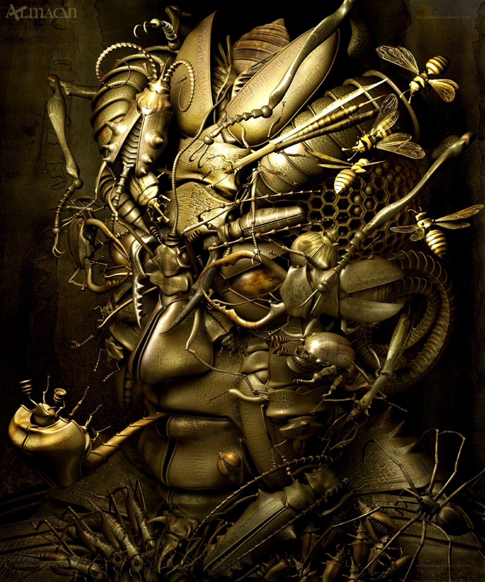 golden insect sculpture artwork