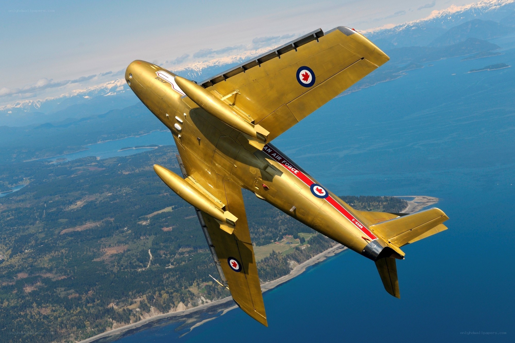 Golden jet in flight