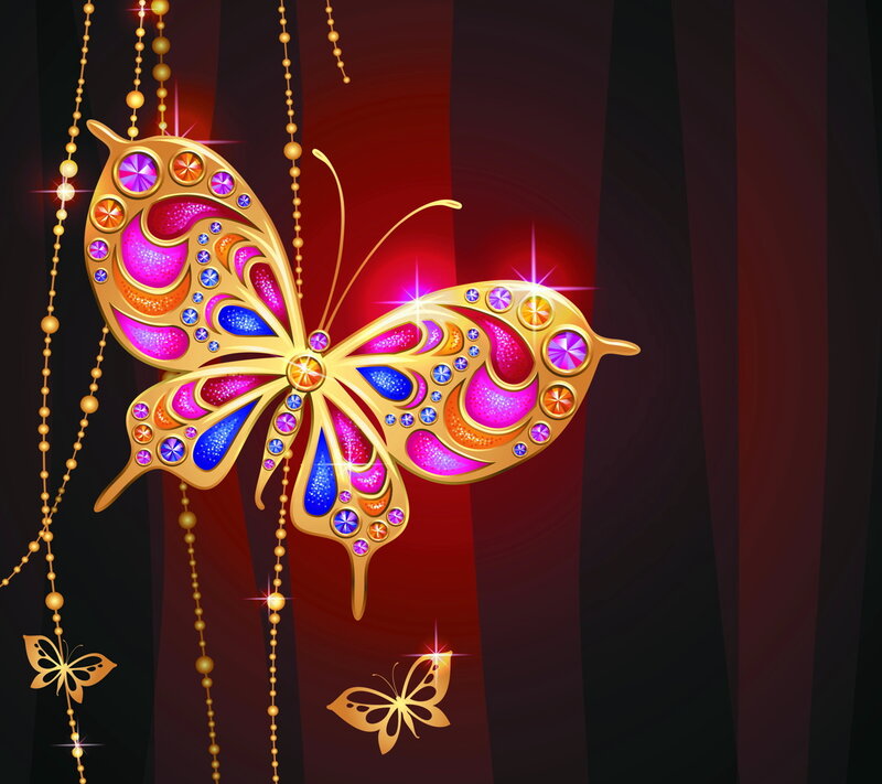 Golden Jeweled Butterfly — Gold, Dramatic