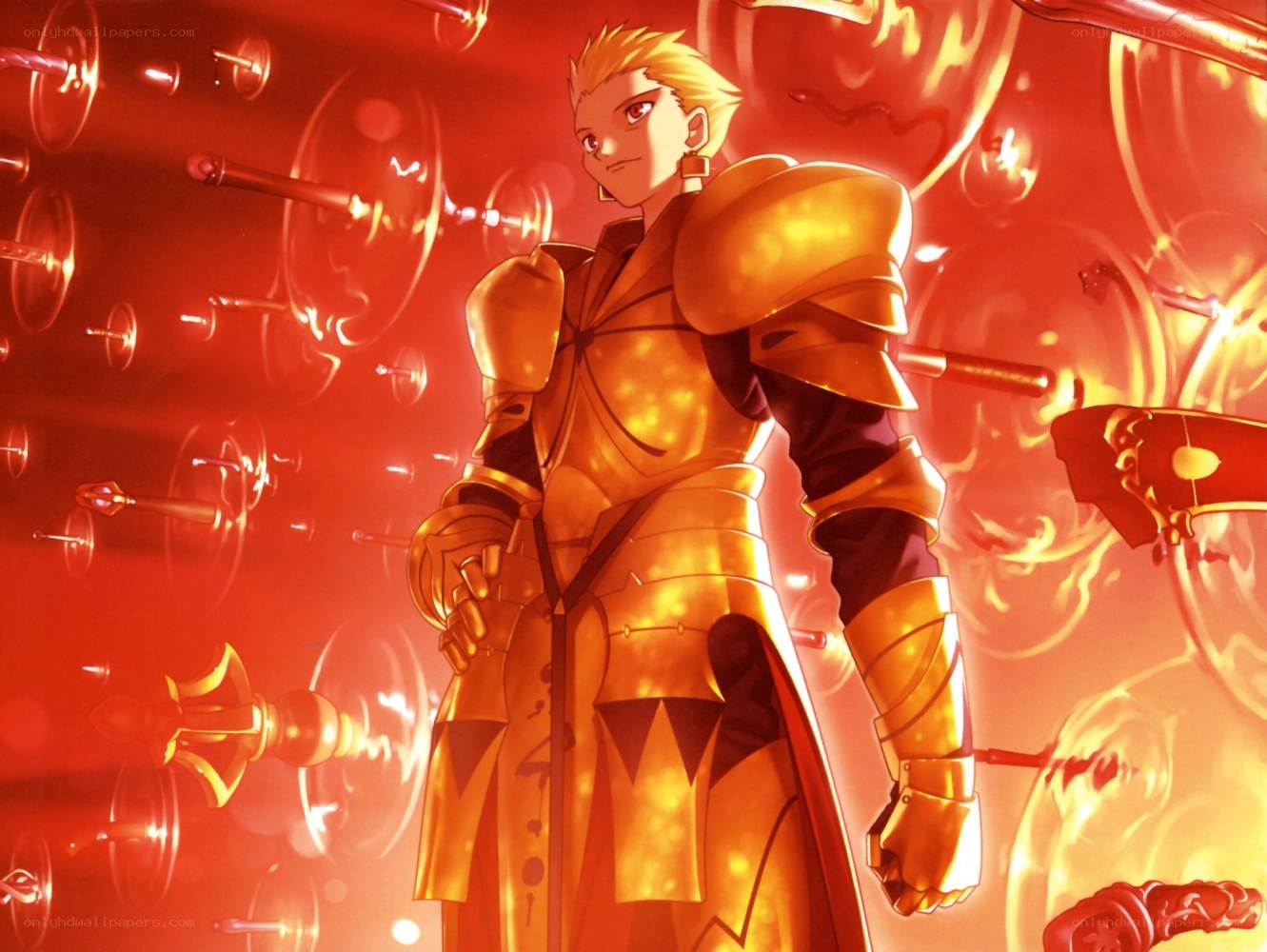 golden knight in red light