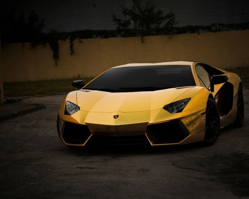 Golden Lamborghini Aventador — Gold, Dramatic, Night, Photograph