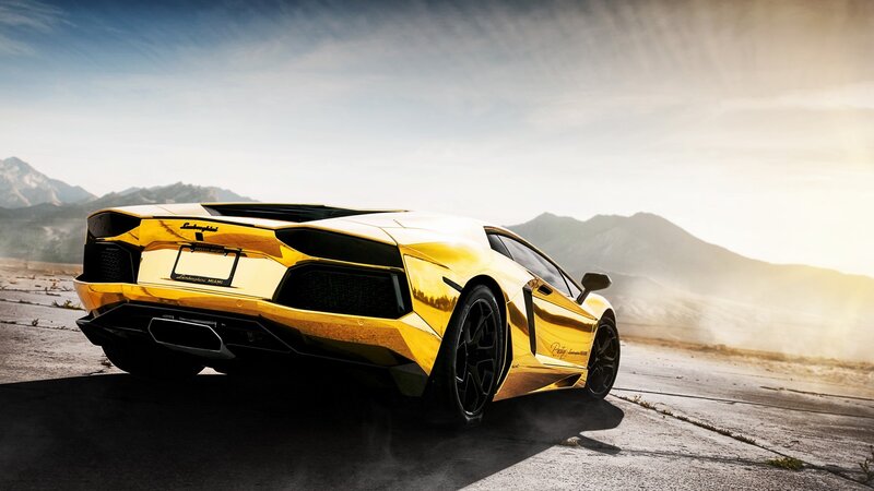 Golden Lamborghini Aventador — Gold, Dramatic, Sunset