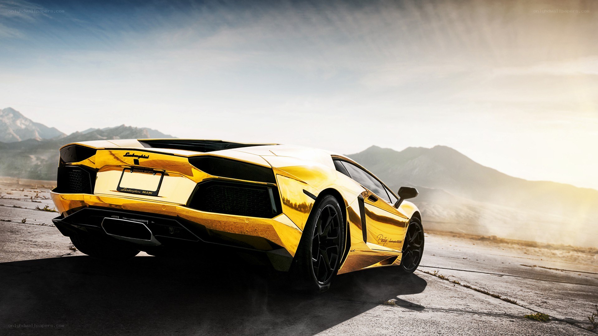 golden lamborghini in desert