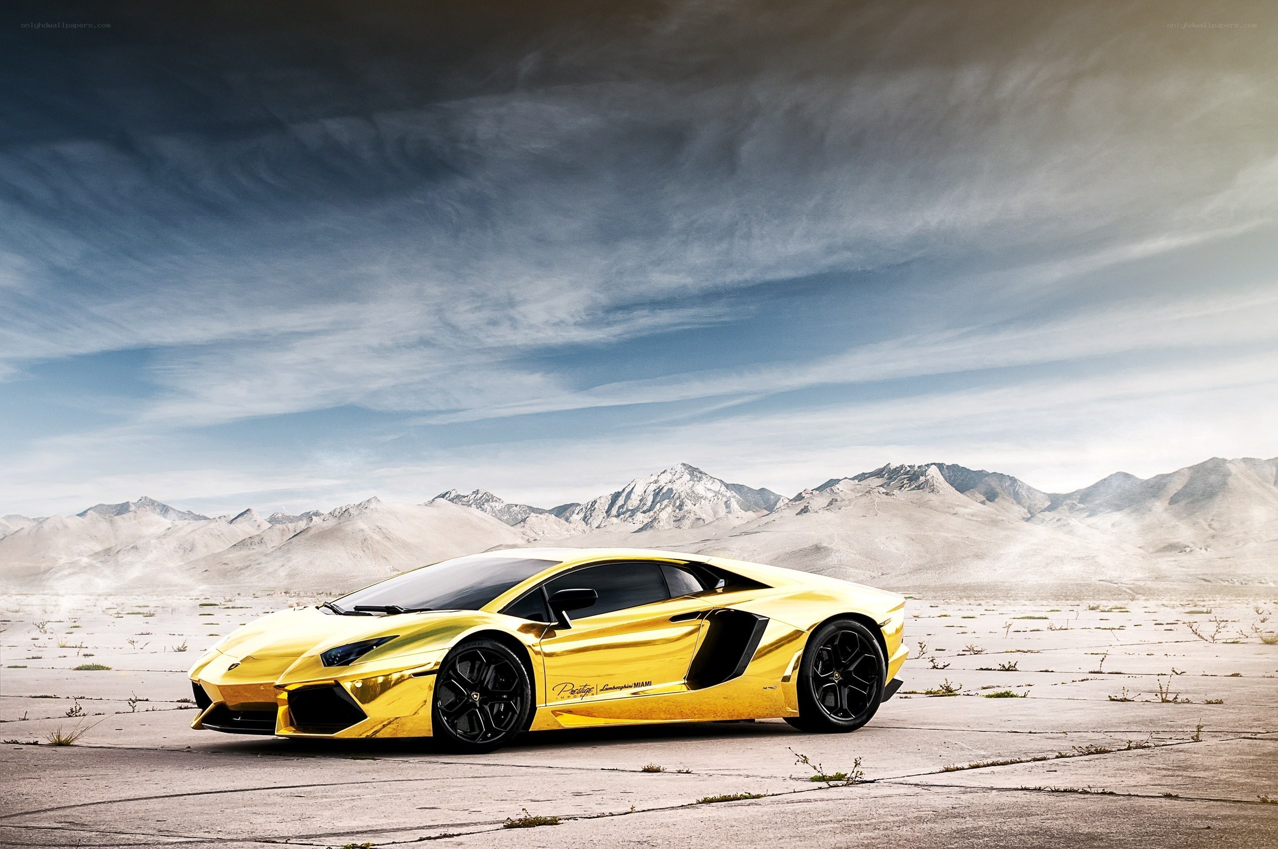 Golden Lamborghini in desert