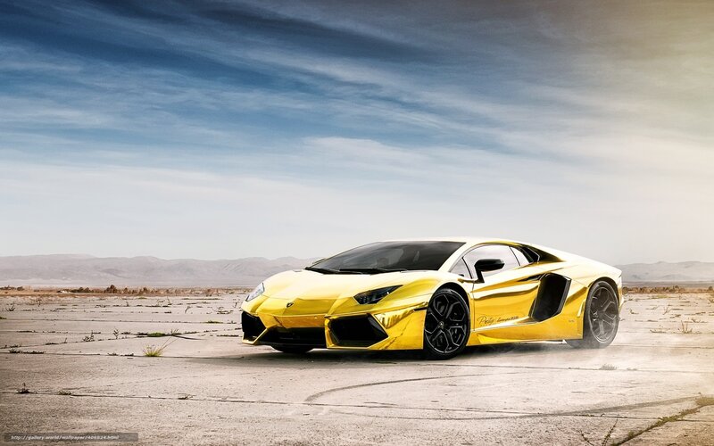 Golden Lamborghini in desert