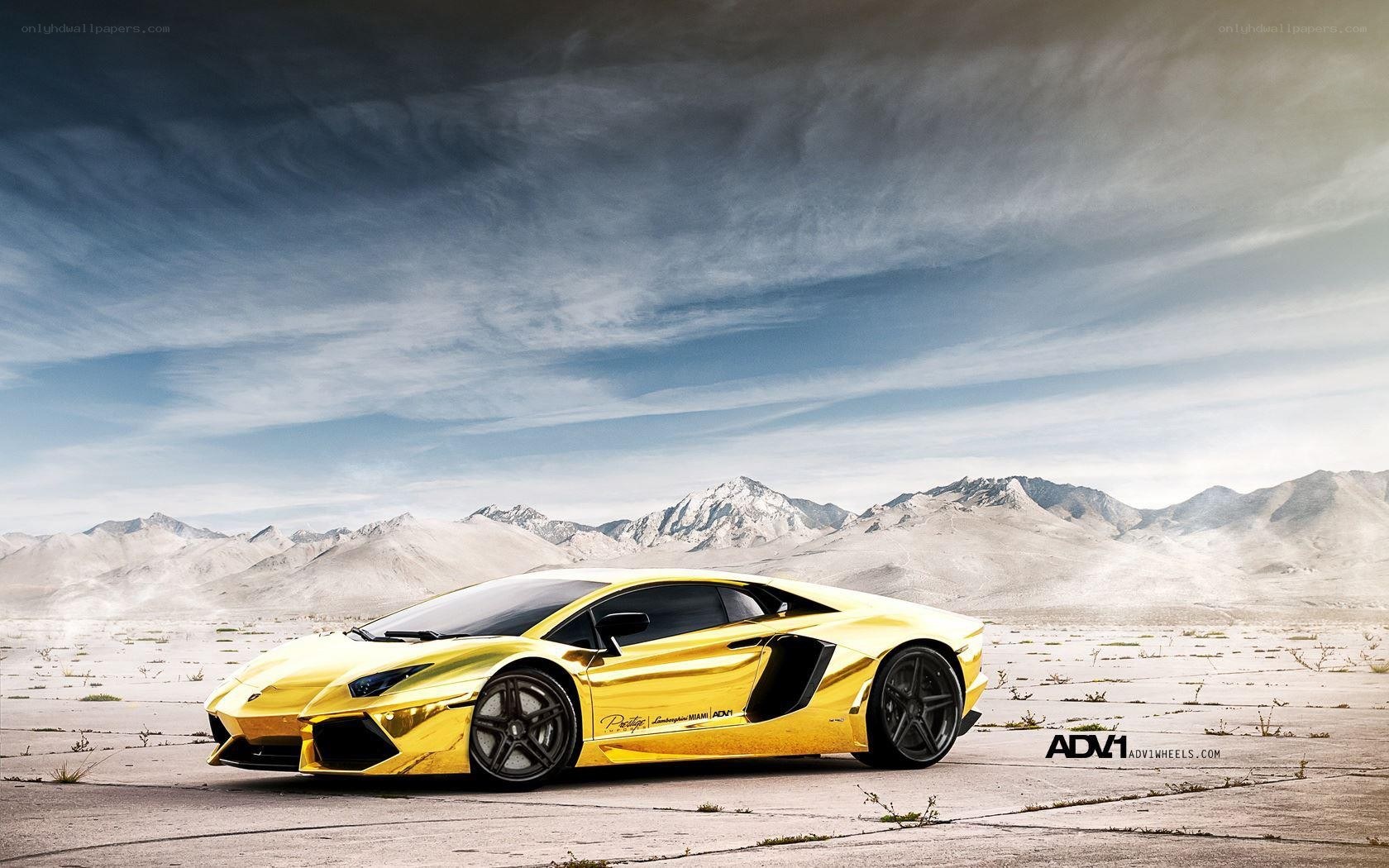 golden Lamborghini in desert