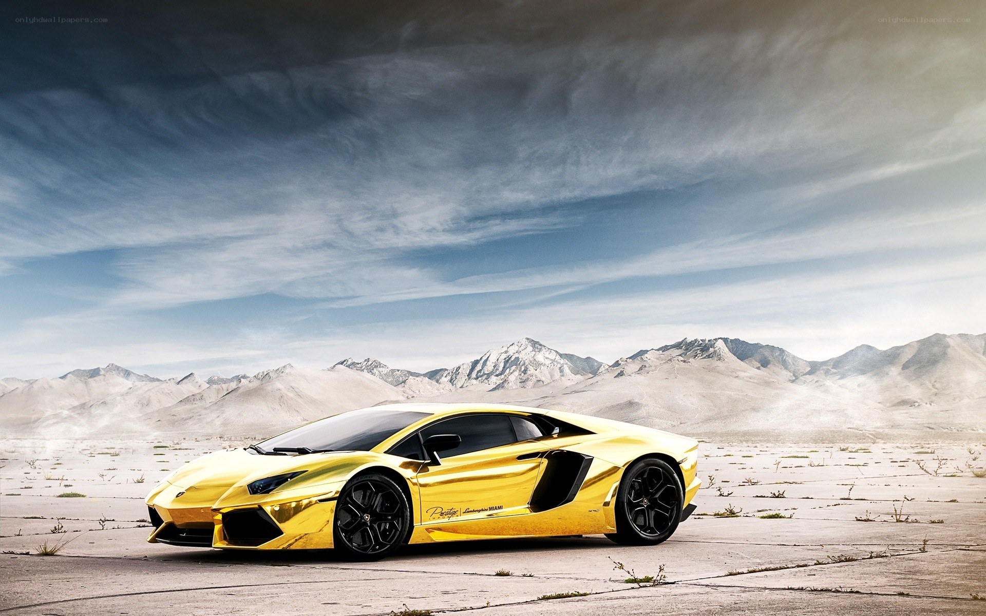 Golden Lamborghini in desert