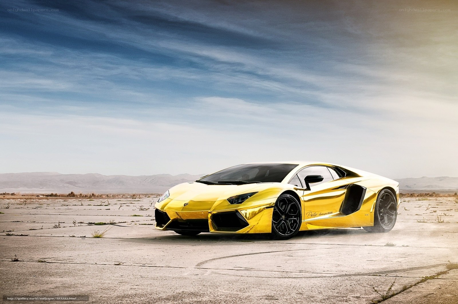 Golden Lamborghini in desert