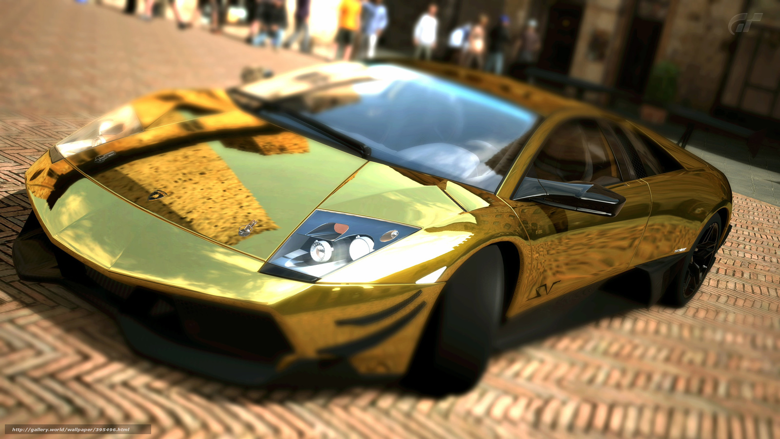 golden lamborghini on cobblestones