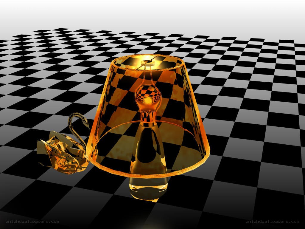 golden lamp on checkered floor