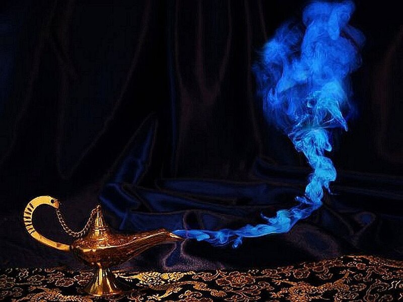 Golden Lamp with Blue Smoke