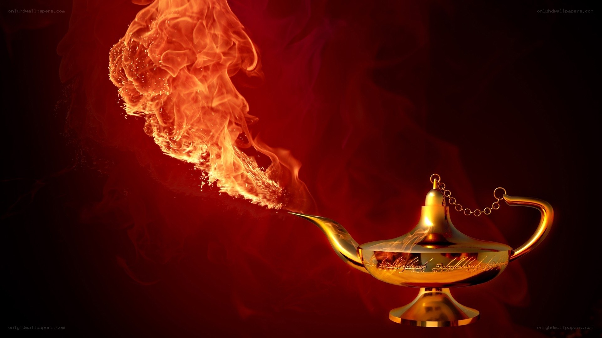 golden lamp with fire