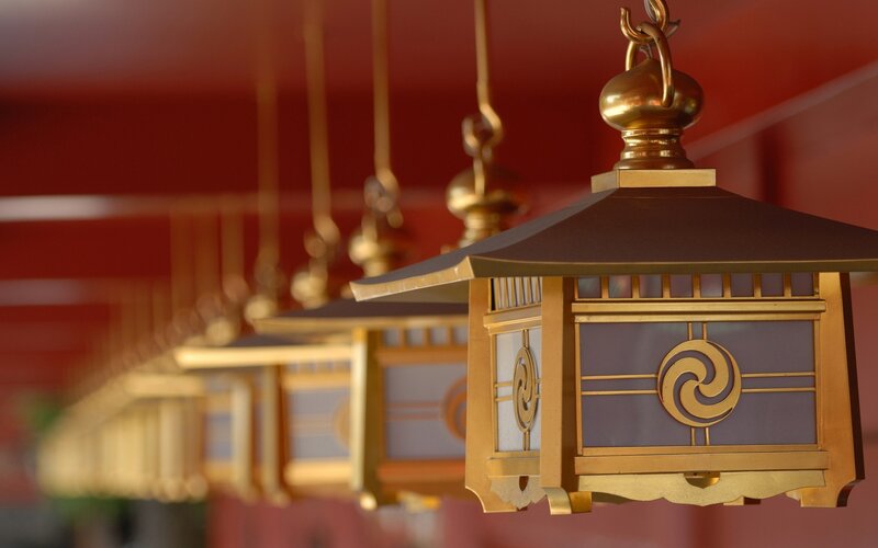 Golden lanterns in a row